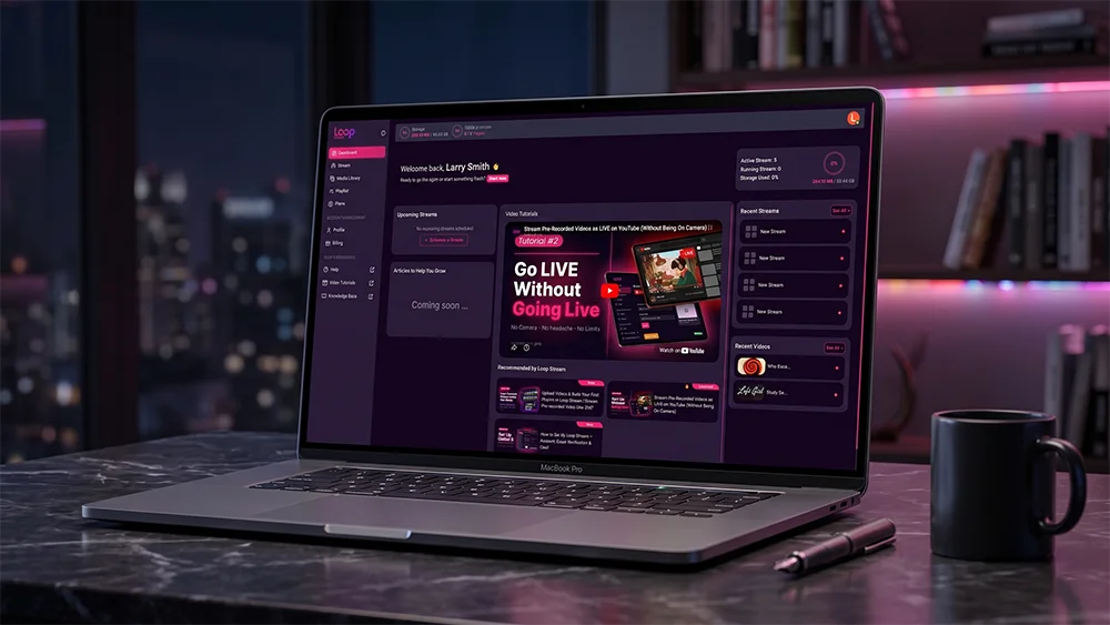 Loop Stream platform supporting 11 channel types for 24/7 live streaming on YouTube