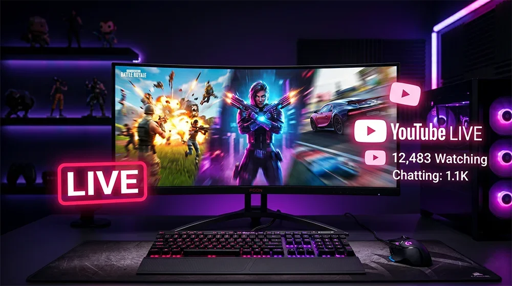 Gaming channel setup for 24/7 live streaming highlights and replays on YouTube