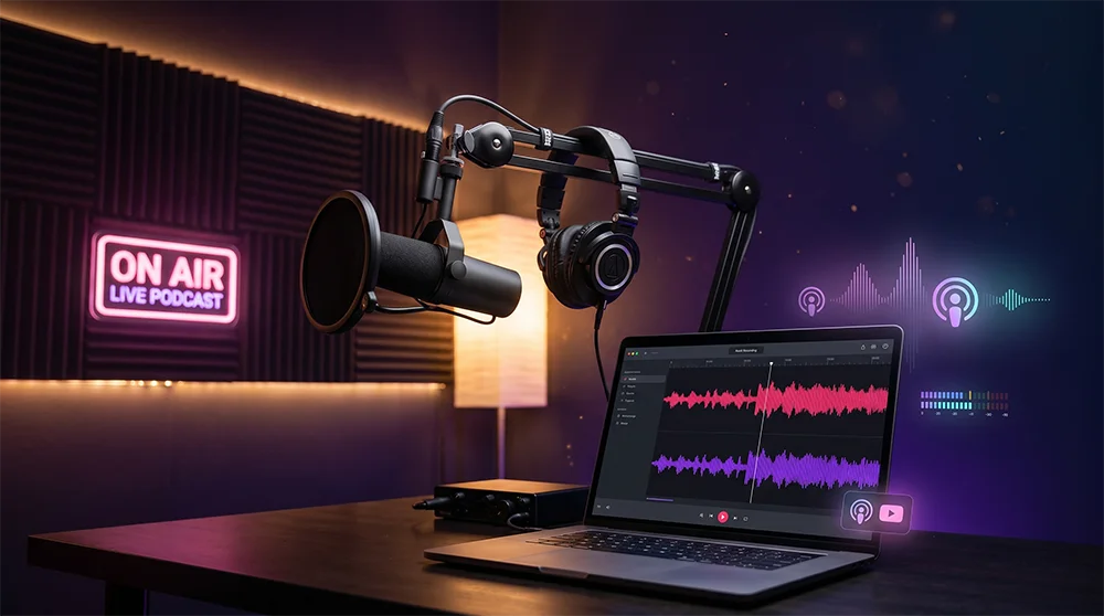 Podcast and talk show channel setup for 24/7 live streaming episode replays on YouTube