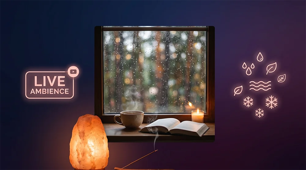 Ambient and nature channel setup for 24/7 live streaming calming rain sounds and environments